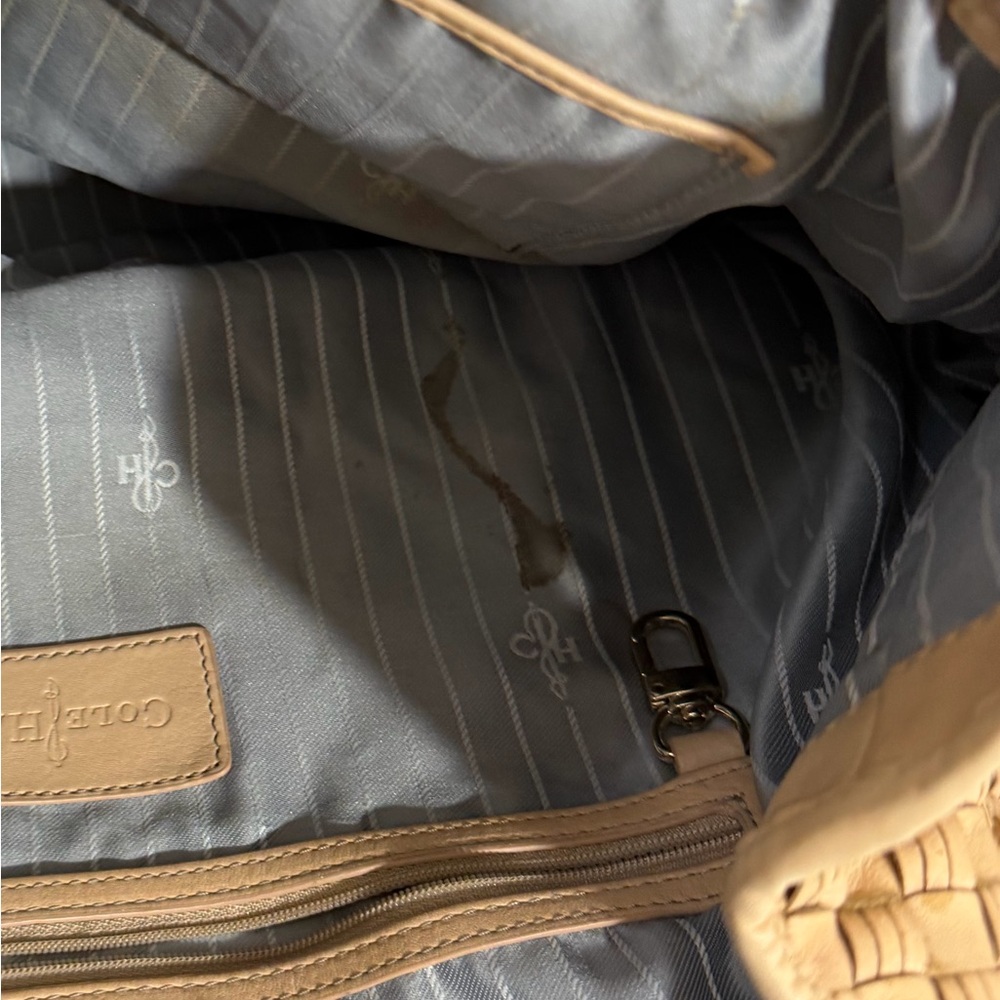 Cole Haan Tan Leather Shoulder Bag -Taylor Drawstring Woodbury Heritage Weave - Picture 11 of 16